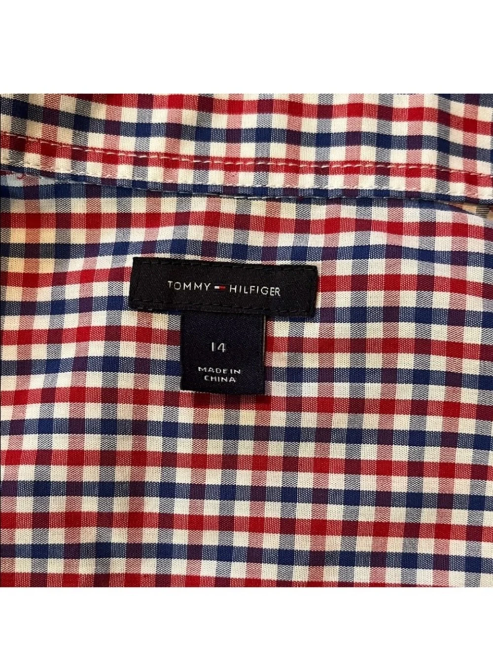 Tommy Hilfiger Boys Red Blue Gingham Dress Shirt - Long Sleeve Size 14
